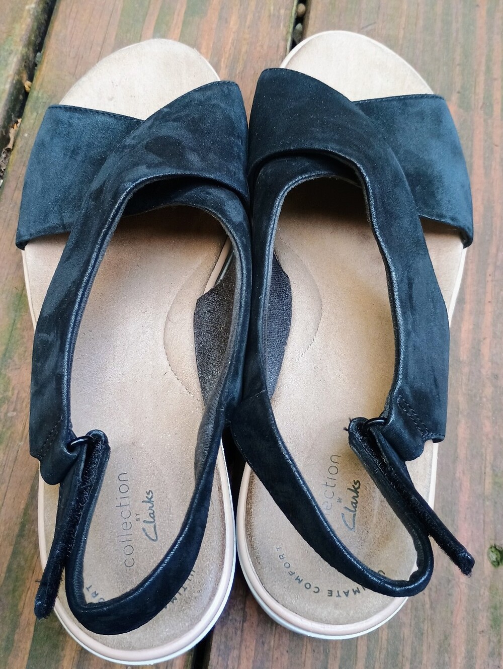 Clarks Jillian Jewel BLACK Leather Comfort Wedge Sandals (Womens 10 W) - Picture 2 of 6